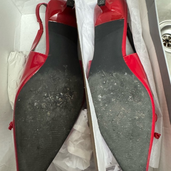 Red Patent Leather Women's Slingback Kitten Heels 👠 - Picture 5 of 7